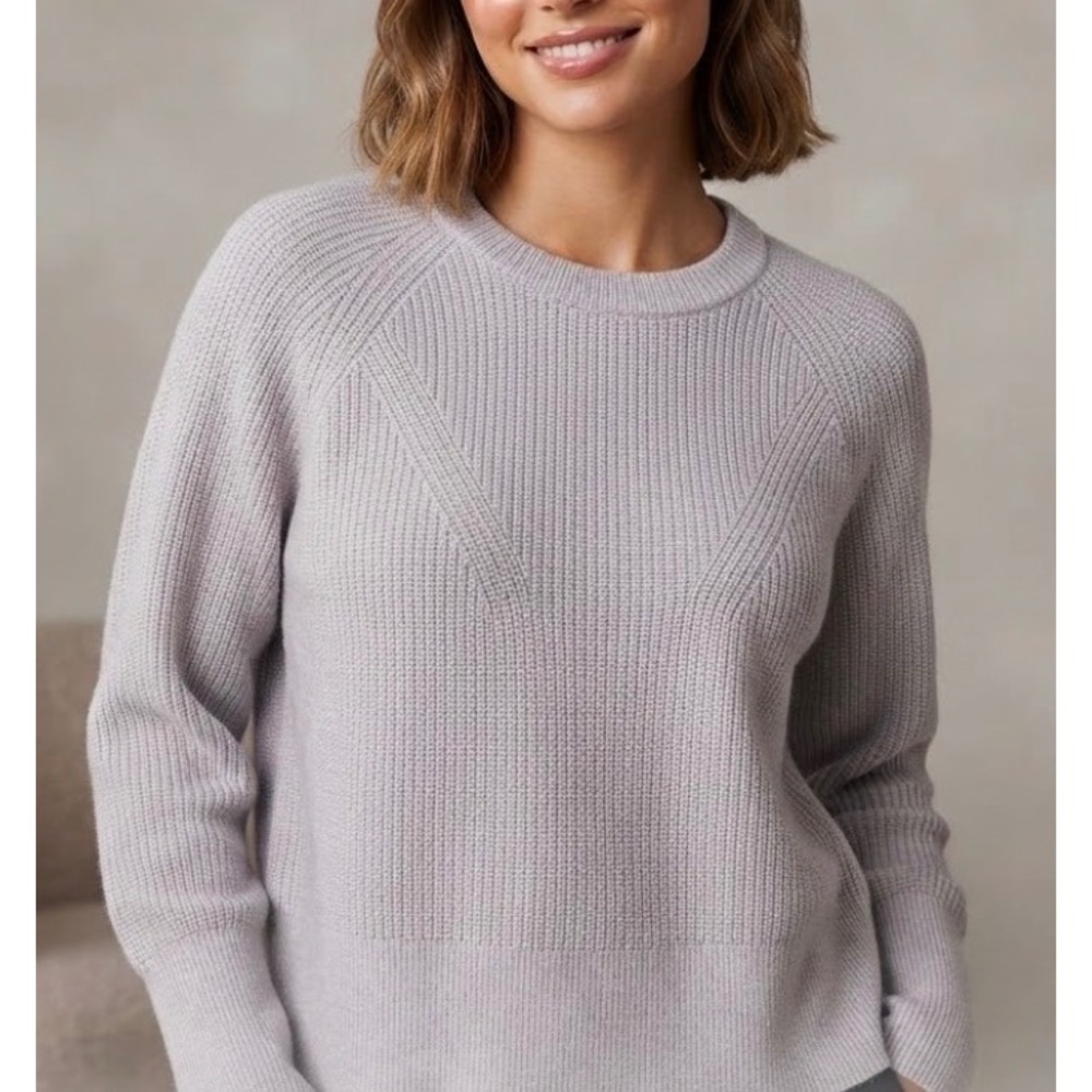 Banana Republic 100% Merino Wool Petite Crew Neck Sweater Grey Purple Large P